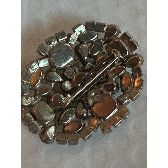 Vintage JULIANA Emerald Peridot Green Crystal Brooch Oval Emerald Cut Green 2” - Picture 7 of 7